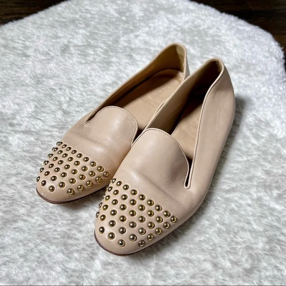J Crew Darby Leather and Gold Studded Cap Toe Flats US 7.5 - Picture 1 of 13